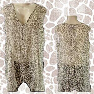 Roaman's 12W-L Sheer Brown Metallic Animal Print V-Neckline Sleeveless Blouse